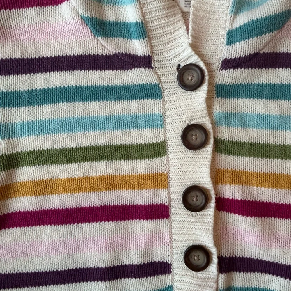 Aeropostale Women’s Hoodie Sweater Cream w/ Multicolor Rainbow Stripes Sz Large